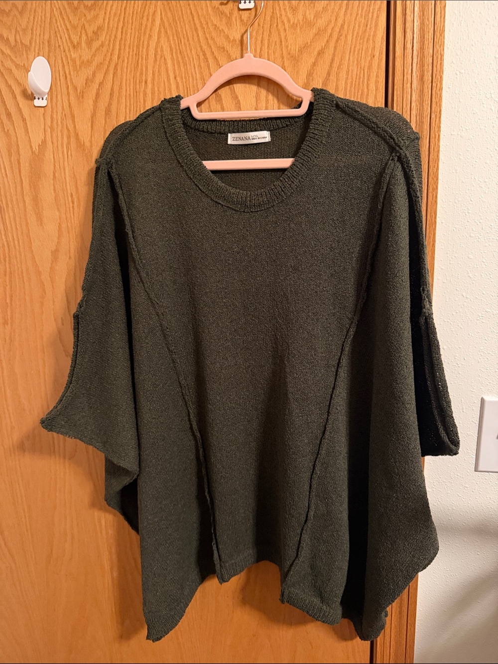 Zenana Outfitters Dark Olive Green Knit Poncho/Dolman Sweater
